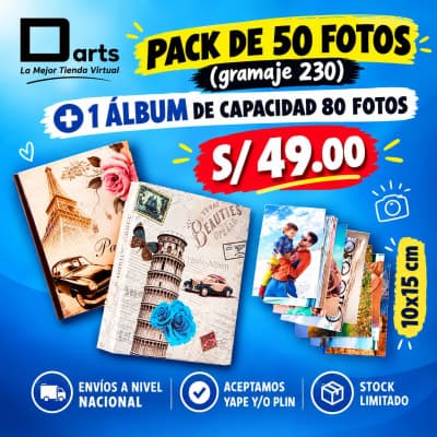 50 FOTOS JUMBO 10X15 + 1 ÁLBUM DE CAPACIDAD 80 FOTOS